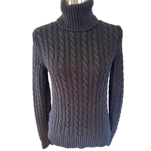 Ann Taylor cable knit 100% cotton Black turtleneck sweater size small/medium